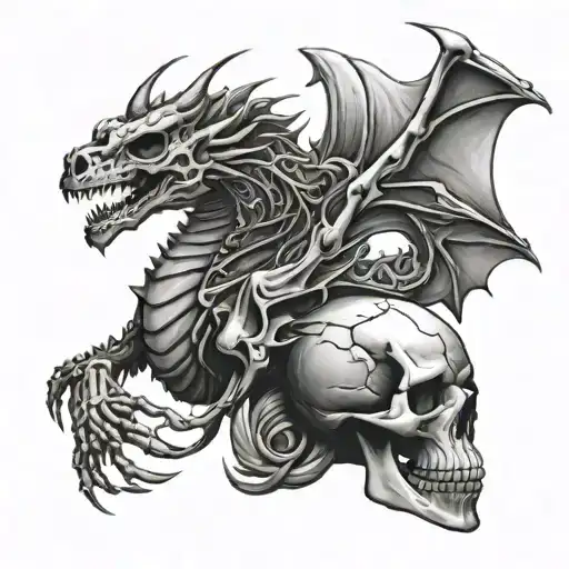 Skeleton Dragon with Skull tattoo design idea