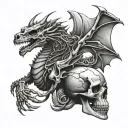 Skeleton Dragon with Skull tattoo design idea