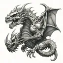 Skeleton Dragon with Skull tattoo design idea