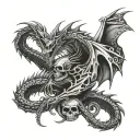 Skeleton Dragon with Skull tattoo design idea
