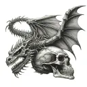 Skeleton Dragon with Skull tattoo design idea