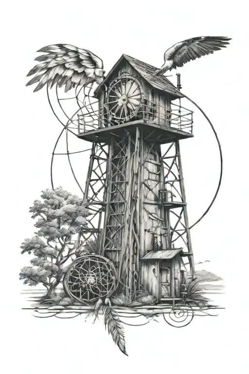 grain elevator, dream catcher, Athena and Apollo Greek gods  tattoo design idea