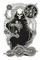 incomprehensible dmt time god alien grim reaper holding scroll tattoo design idea