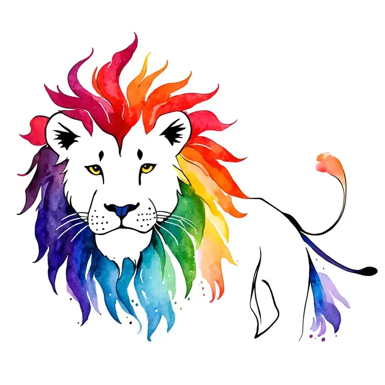 lion with rainbow mane showcasing strength tattoo design idea