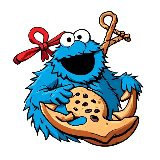 Cookie Monster with an anchor intertwined representing the client's tattoo design idea