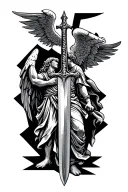 Saint Michael with a sword that resembles a cross tattoo design idea