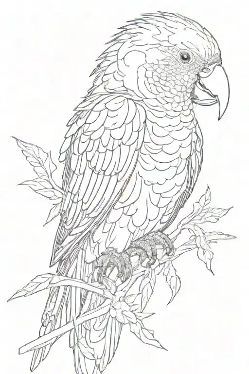 Eery mysterious parrot with mental issues and eating disorder attractive creepy nu metal tattoo design idea