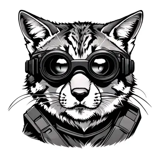 Bobcat wearing night vision goggles and a bulletproof vest tattoo design idea