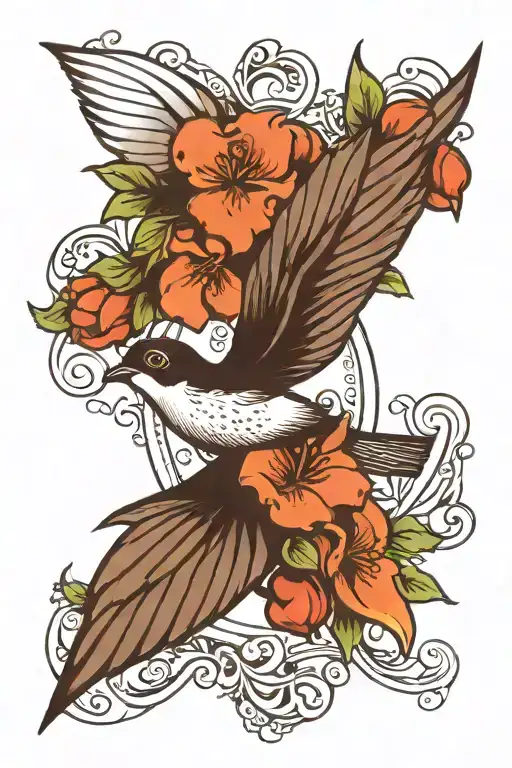 swallow, coffe beans leading tattoo design idea