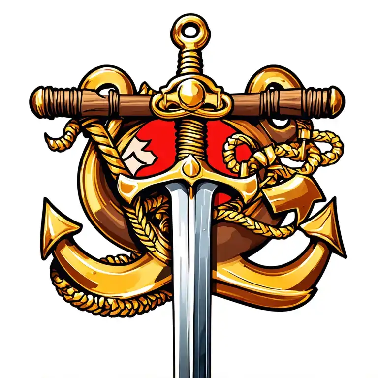 sword, anchor and gold tattoo design idea