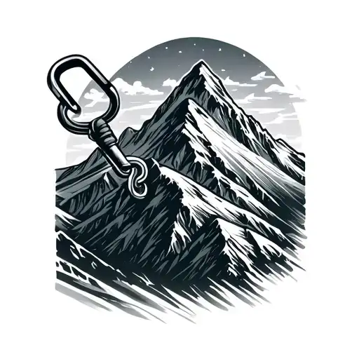  mountain range in a climbing carabiner and safety not  tattoo design idea