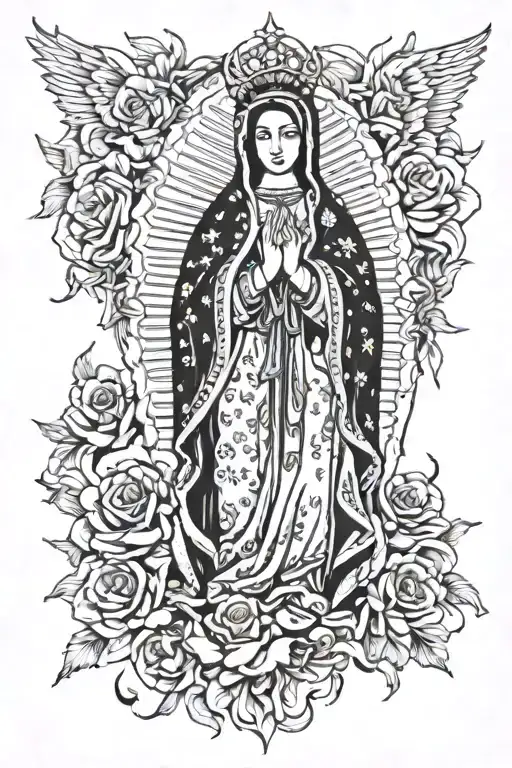 Virgin of Guadalupe with angels tattoo design idea