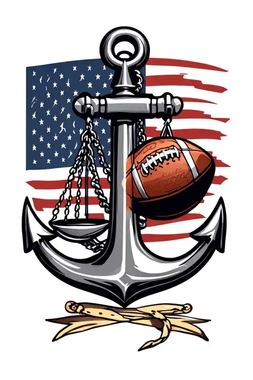 us navy anchor with scales of justice and a football tattoo design idea