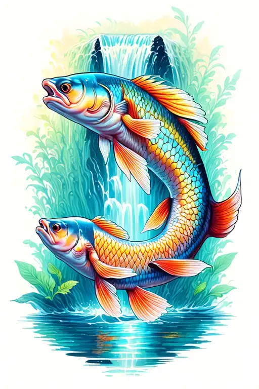 libra scale aquarius waterfall pisces fish tattoo design idea