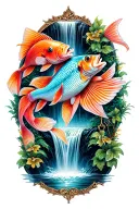 libra scale aquarius waterfall pisces fish tattoo design idea