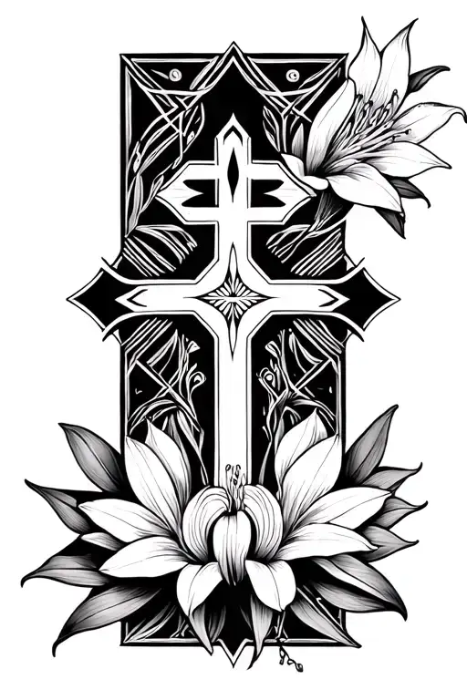 CROSS AND  spiderlily tattoo design idea