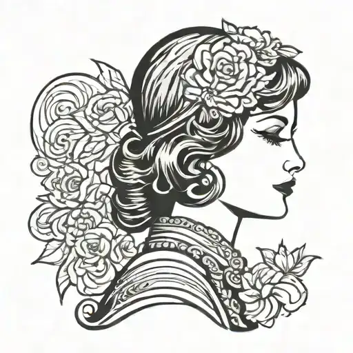 art deco lady profile traditional lady head tattoo design idea