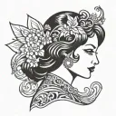 art deco lady profile traditional lady head tattoo design idea