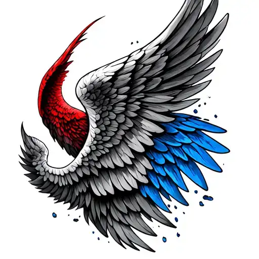 Red Angel wing and blue angel wings wrapped tattoo design idea