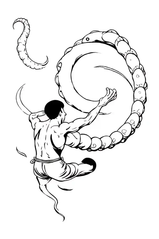 popeye the sailor man fighting kraken reaching tattoo design idea