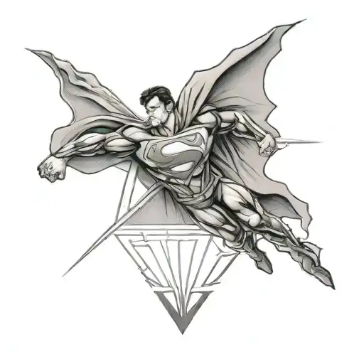 Superman logo full sleeve that goes into a cross with rays of light and nature at the bottom tattoo design idea
