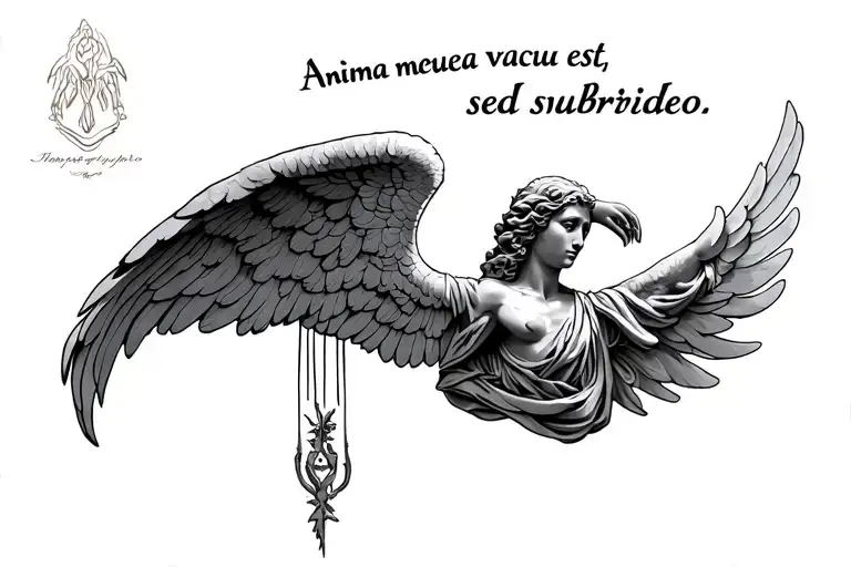tattoo with "Anima mea vacua est, sed subrideo" with a weeping angel  tattoo design idea