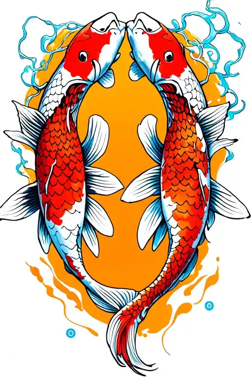 2 koi fish whose bodies start to rot from the middle of their bodies towards their skeletal tails tattoo design idea