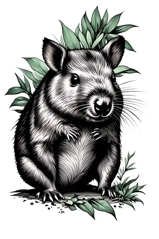 wombat surrounded by lush tattoo design idea