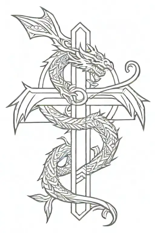 small cross with Aztec dragon wrapped tattoo design idea