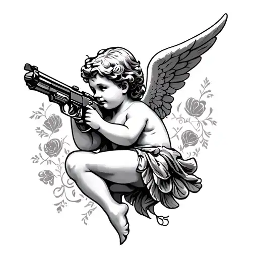 cupid valentine  with gun tattoo design idea