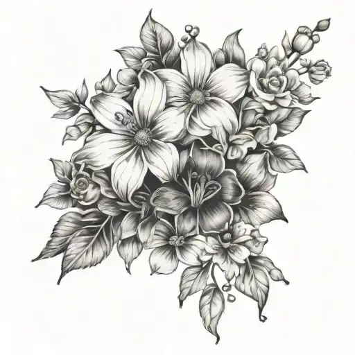 feminine floral bracelet tattoo with daisy, orchid, tulip and rose tattoo design idea