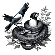 Leo snake and magpie tattoo design idea
