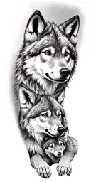 wolf and 2 cub wolf  tattoo design idea