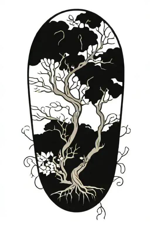half sleeve Morton bay fig tree with roots tattoo design idea