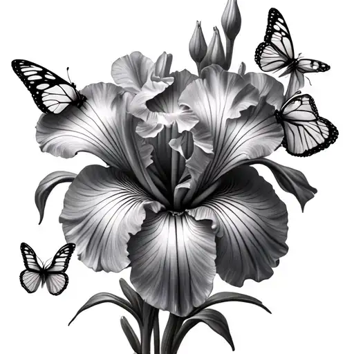 realistic iris flower blended into the layout of the Imola race track, delicate butterflies gently emerging from the cur tattoo design idea