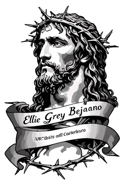 "Ellie Grey Bejarano " Jesus crown of thorns banner wrapped tattoo design idea