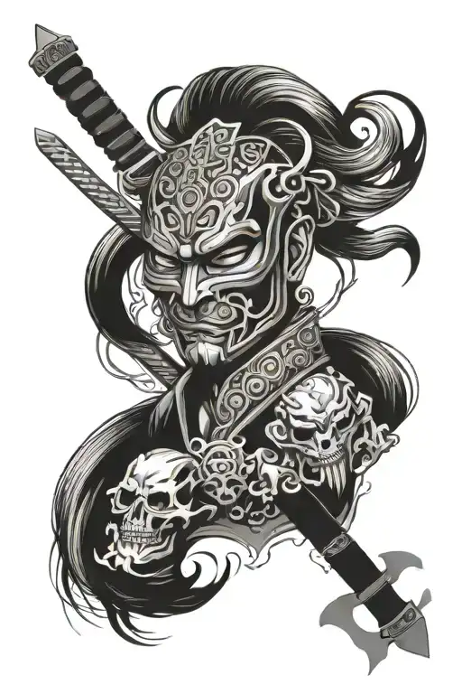 omerta tattoo with 3 oni mask katana tattoo design idea