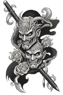 omerta tattoo with 3 oni mask katana tattoo design idea