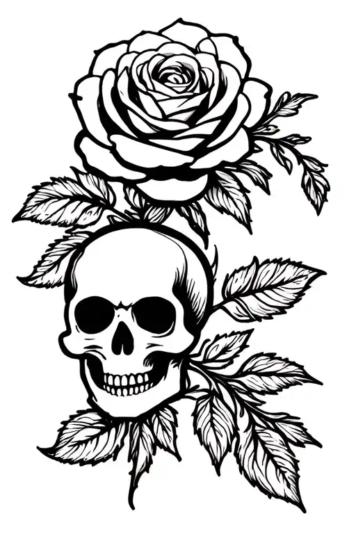 African Adinkra symbols with transparent rose and skull tattoo design idea