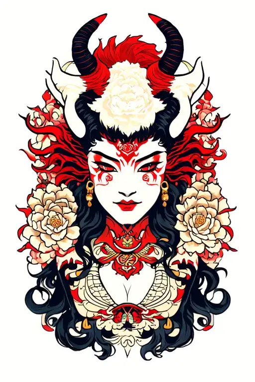 Japanese, devil, with body tattoo design idea