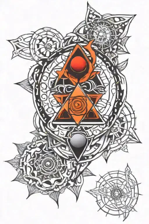 seven chakra in trishool symbols tattoo design idea
