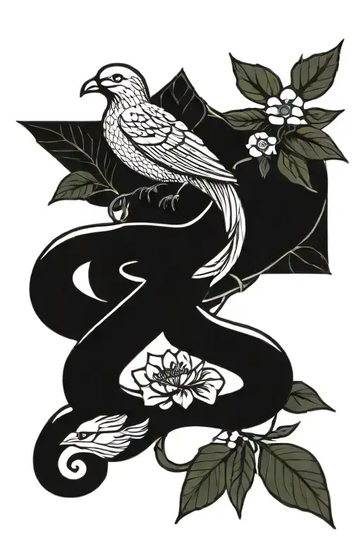 Snake and dove carrying an olive branch tattoo design idea