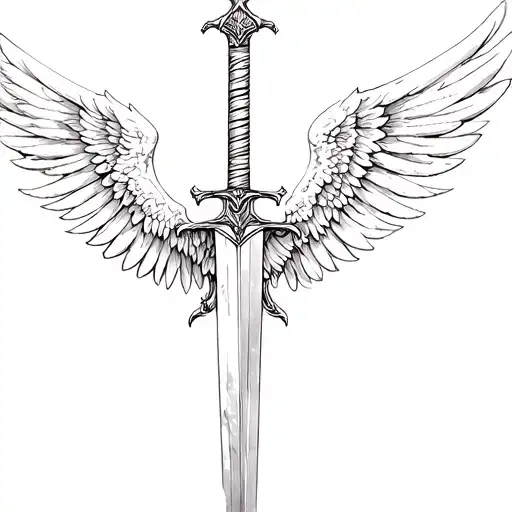 archangel Michael sword and wings tattoo design idea