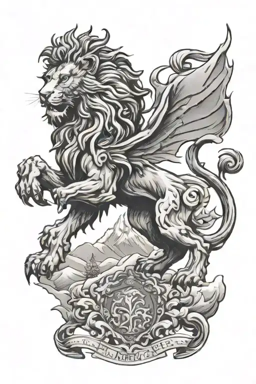 snow mountain, scottish rampant lion tattoo design idea