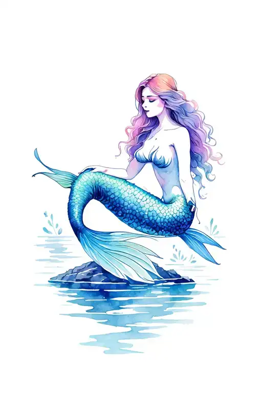 mermaid sitting on a rock tattoo design idea