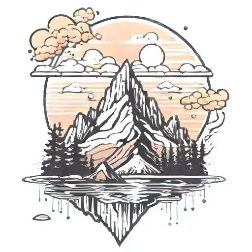 snowy mountain peak and lake infront tattoo design idea
