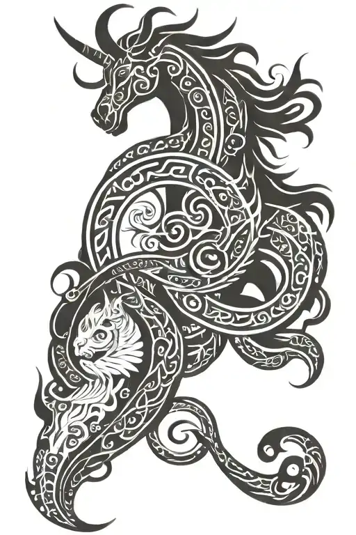 Capricorn and water  god APOLLO and HESTIA  tattoo design idea
