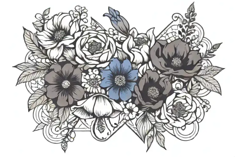 band of flowers (daisey, poppy, bluebonnet and indian paintbrush) with a geometric background  tattoo design idea