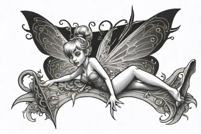 Tinkerbell sitting with her legs spread wide open tattoo design idea