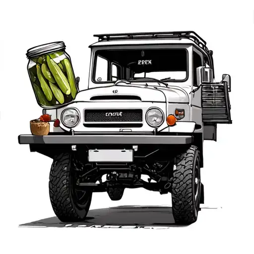 55 series landcruiser carrying a jar of pickles tattoo design idea